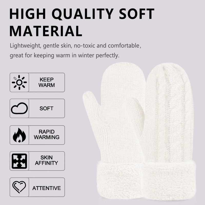 Whiteleopard Women's Winter Gloves Warm Lining - Cozy Wool Knit Thick Gloves Mittens in 11 color (White) - Image 4